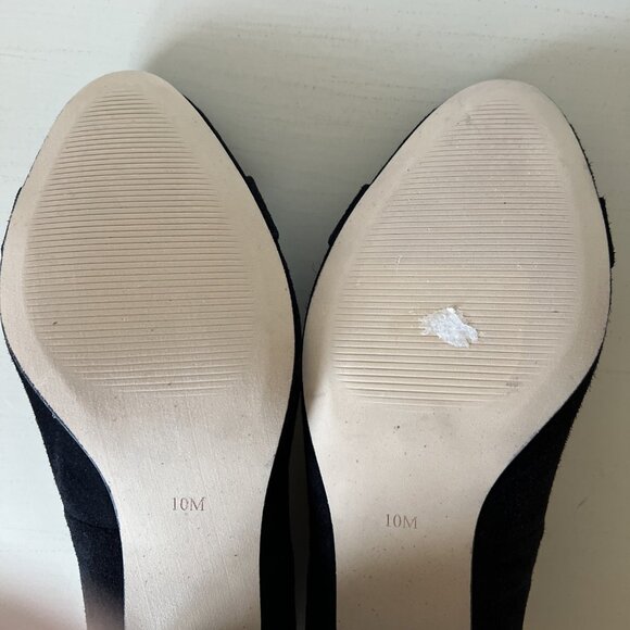 TALBOTS Black Suede Leather CLASSIC PUMPS Midi Block-Heel Shoes with Gems - Picture 8 of 8